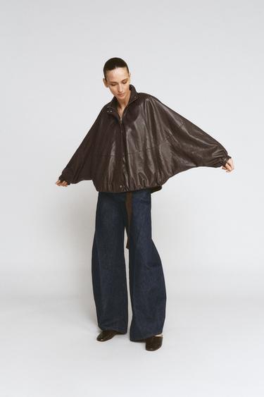 CHAQUETA BOMBER EFECTO PIEL ZW COLLECTION - Gris topo de Zara