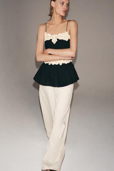 ZW COLLECTION CONTRAST LACE TOP - Black / White by Zara - Image 4