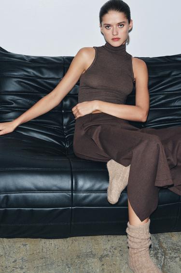 Zara 高領無袖上衣 - 棕色