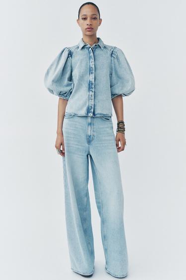 Zara ZW COLLECTION DENIM BLOUSE - Light blue - Image 0