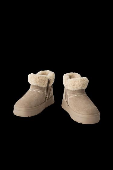Zara WINTER LEATHER BOOTS - Taupe Gray