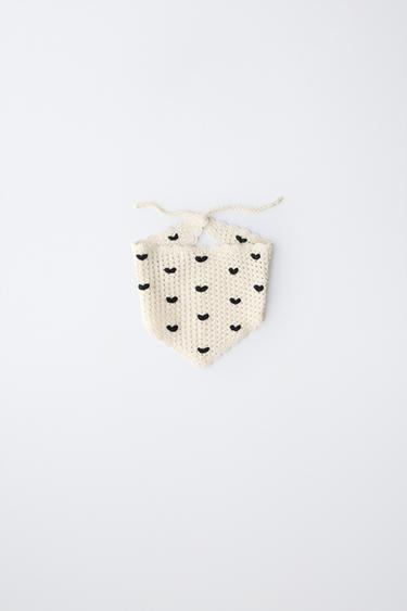 KNIT CROCHET BANDANA WITH HEARTS - Ecru by Zara