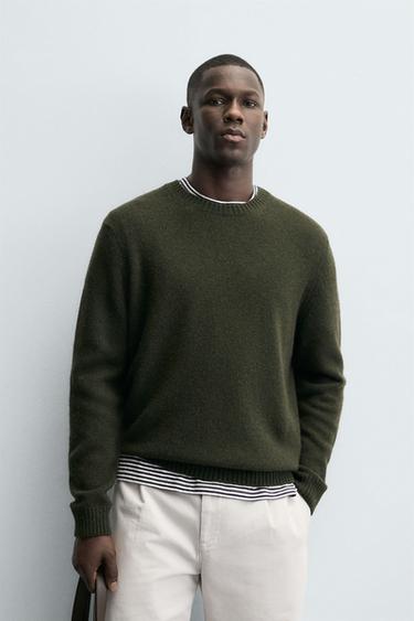REGULAR FIT WOOL BLEND JUMPER - Khaki by Zara