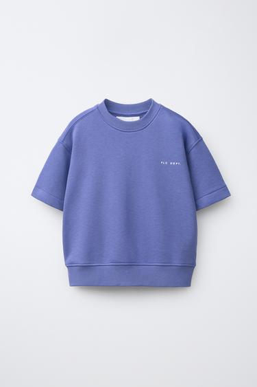 Zaras SWEATSHIRT KORT ÄRM TEXT RELIEF - Ljuslila