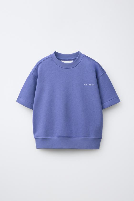 SHORT SLEEVE EMBOSSED SLOGAN SWEATSHIRT - Mauve by Zara - Image 0