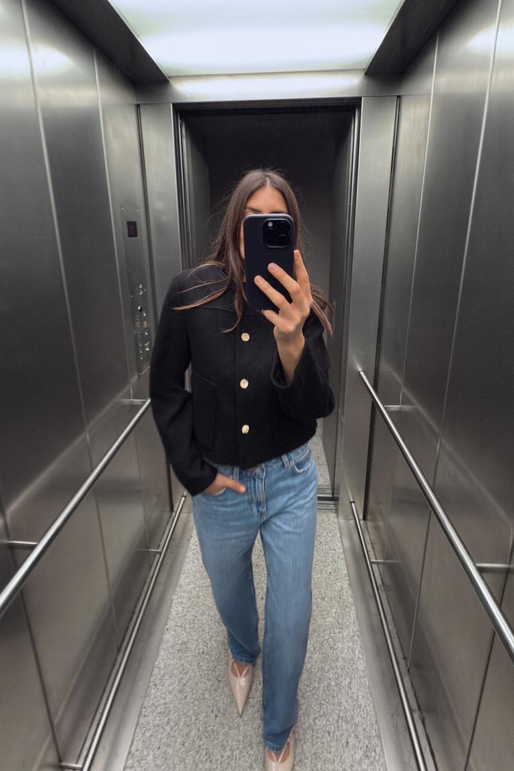 クルーネックショートジャケット - ブラック | ZARA Japan / 日本