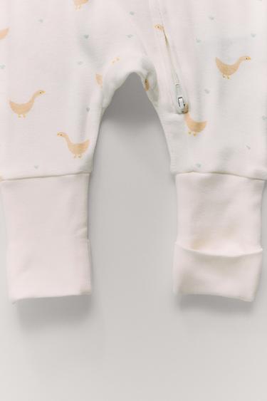 Zara COZY DUCKS CONVERTIBLE FOOTIE PAJAMAS - Ecru