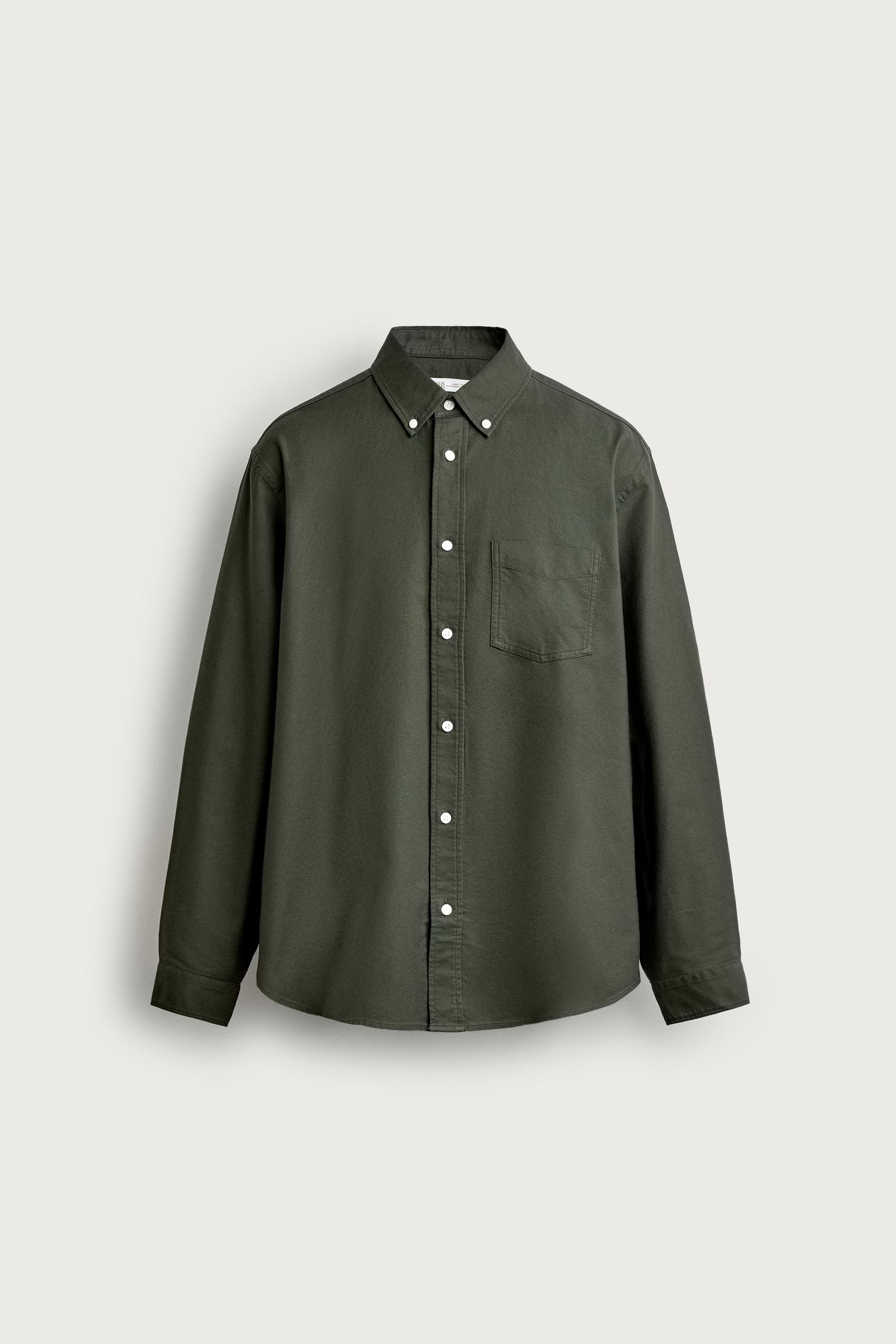 REGULAR FIT TEXTURED OXFORD SHIRT — Dark green