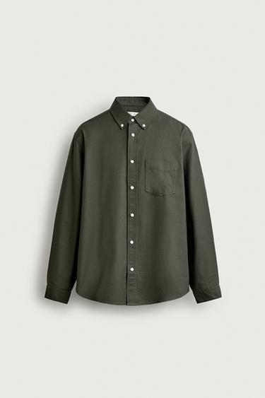 REGULAR FIT TEXTURED OXFORD SHIRT - Dark green by Zara