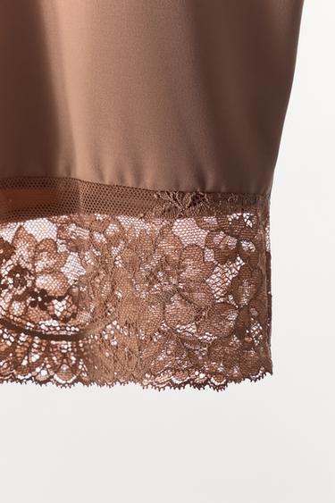 LINED SKIRT WITH POLYAMIDE LACE - Beige-pink by Zara - Image 5