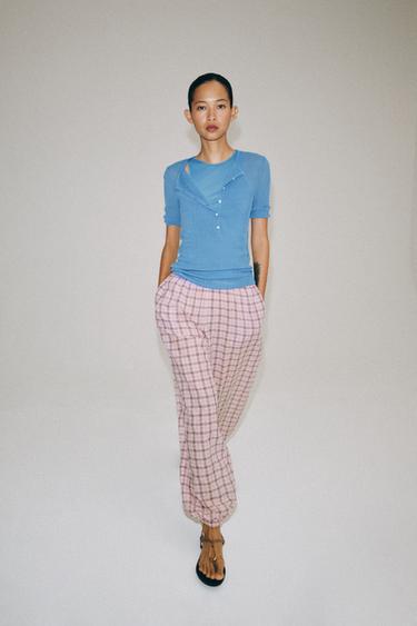 PANTALON BOUFFANT À CARREAUX ZW COLLECTION - Rose de Zara - Image 3