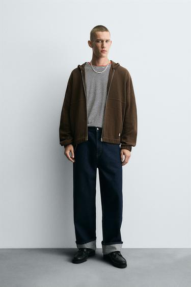 HOODED KNIT TEXTURED OVERSHIRT - Brown by Zara - Image 0
