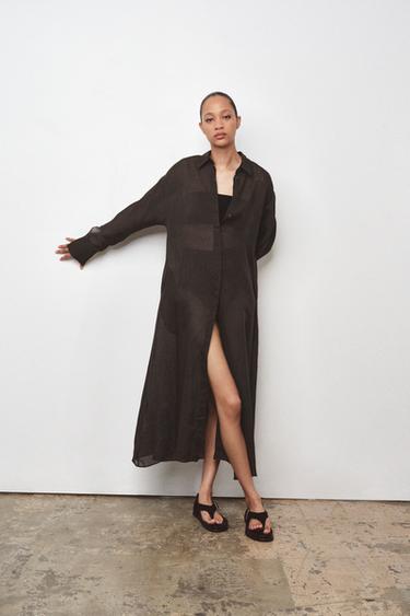 ROBE TUNIQUE AVEC RAMIE ZW COLLECTION - Marron de Zara - Image 5