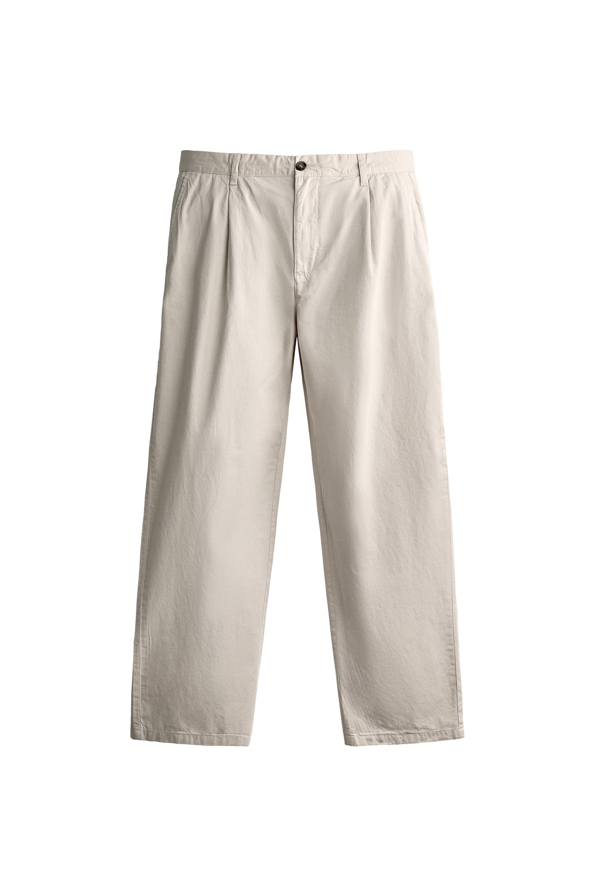 PLEATED STRAIGHT FIT CHINO PANTS - Ecru | ZARA Canada