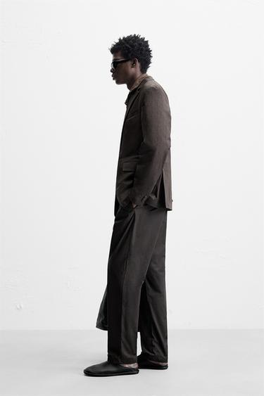 WAXED EFFECT SUIT BLAZER - Brown by Zara - Image 3