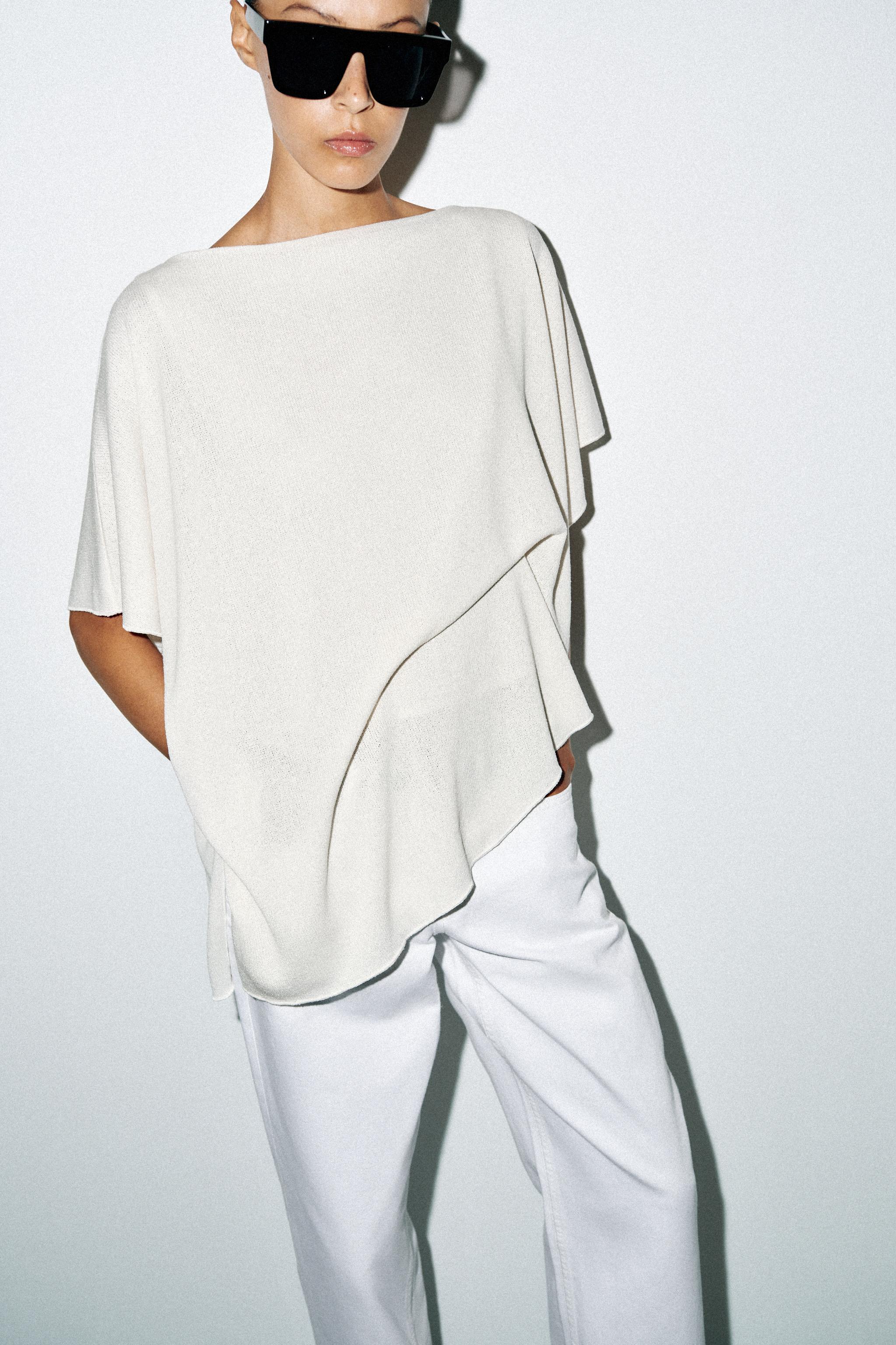 DRAPED CAPE TOP — Ecru