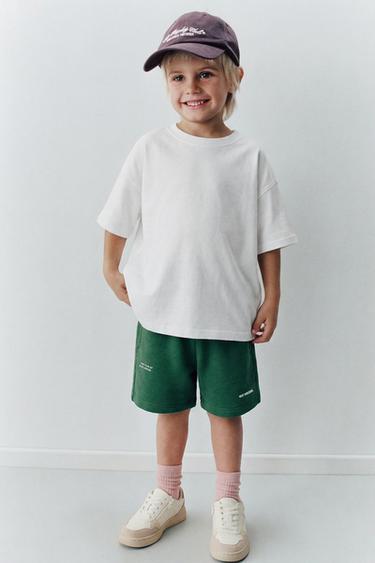 BASIC BERMUDA SHORTS WITH SLOGAN PRINT - Dark green by Zara