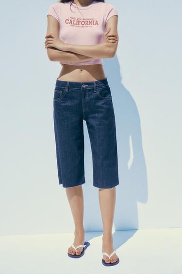 MID-WAIST TRF CAPRI DENIM BERMUDA SHORTS - Dark indigo by Zara - Image 1