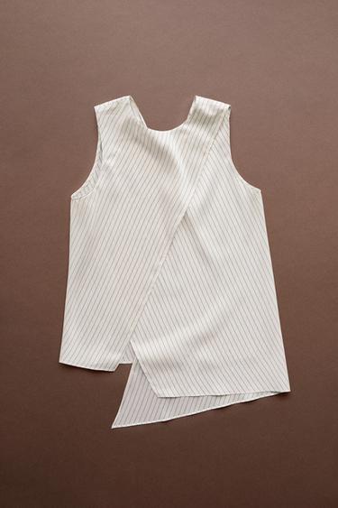 STUDIO flowing striped wrap top — Ecru 1
