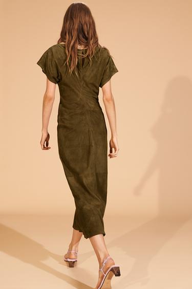 ROBE DRAPÉE CUIR DAIM LIMITED EDITION - Vert olive de Zara - Image 4