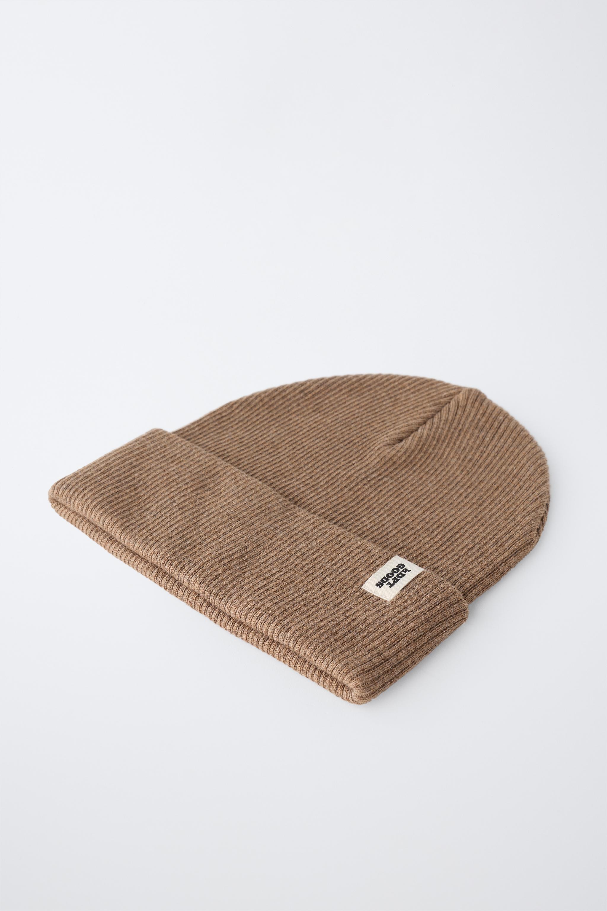 RIBBED KNIT LABEL HAT — taupe brown (alternate view)