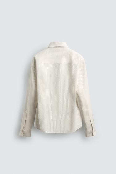 CHEMISE À RAYURES AVEC CRAVATE BIMATIÈRE - Écru de Zara - Image 7