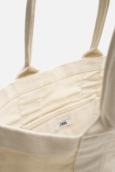 SAC SHOPPER EN TISSU - Blanc écru de Zara - Image 3