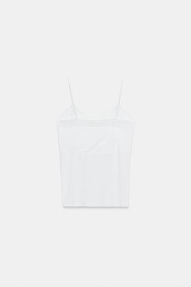 LACE TRIM RIBBED TOP - White by Zara - Image 6
