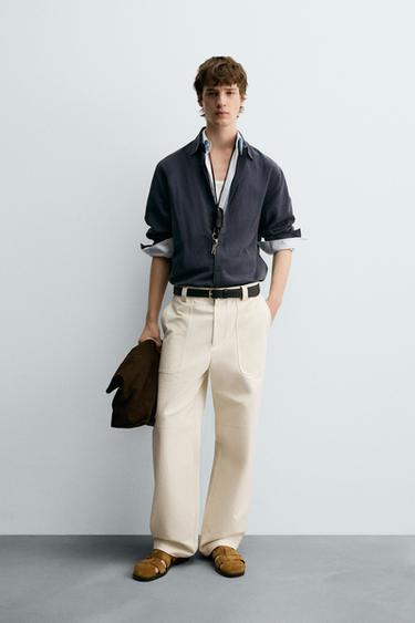 Zara RELAXED FIT FLOWY SHIRT - Dark navy