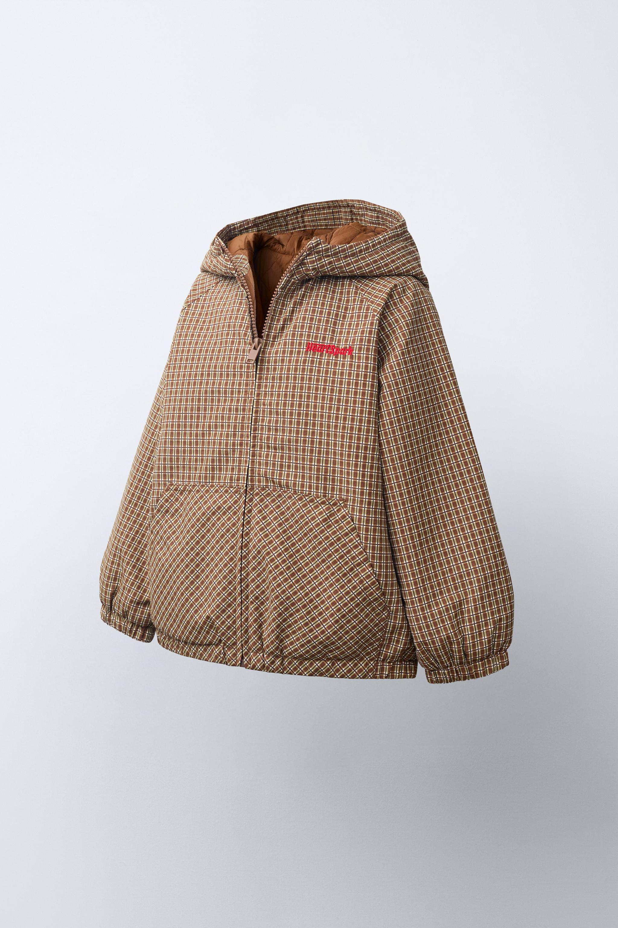 CHECK HOODED JACKET — Brown / Ecru
