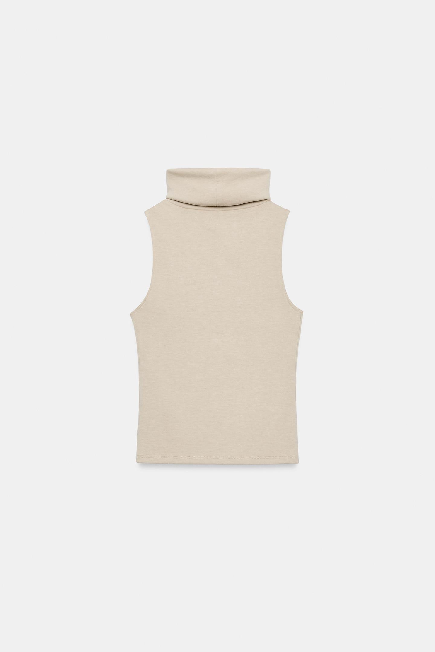 Женский топ Zara Mock Neck Top, цвет: Светлый бежевый — фото 6