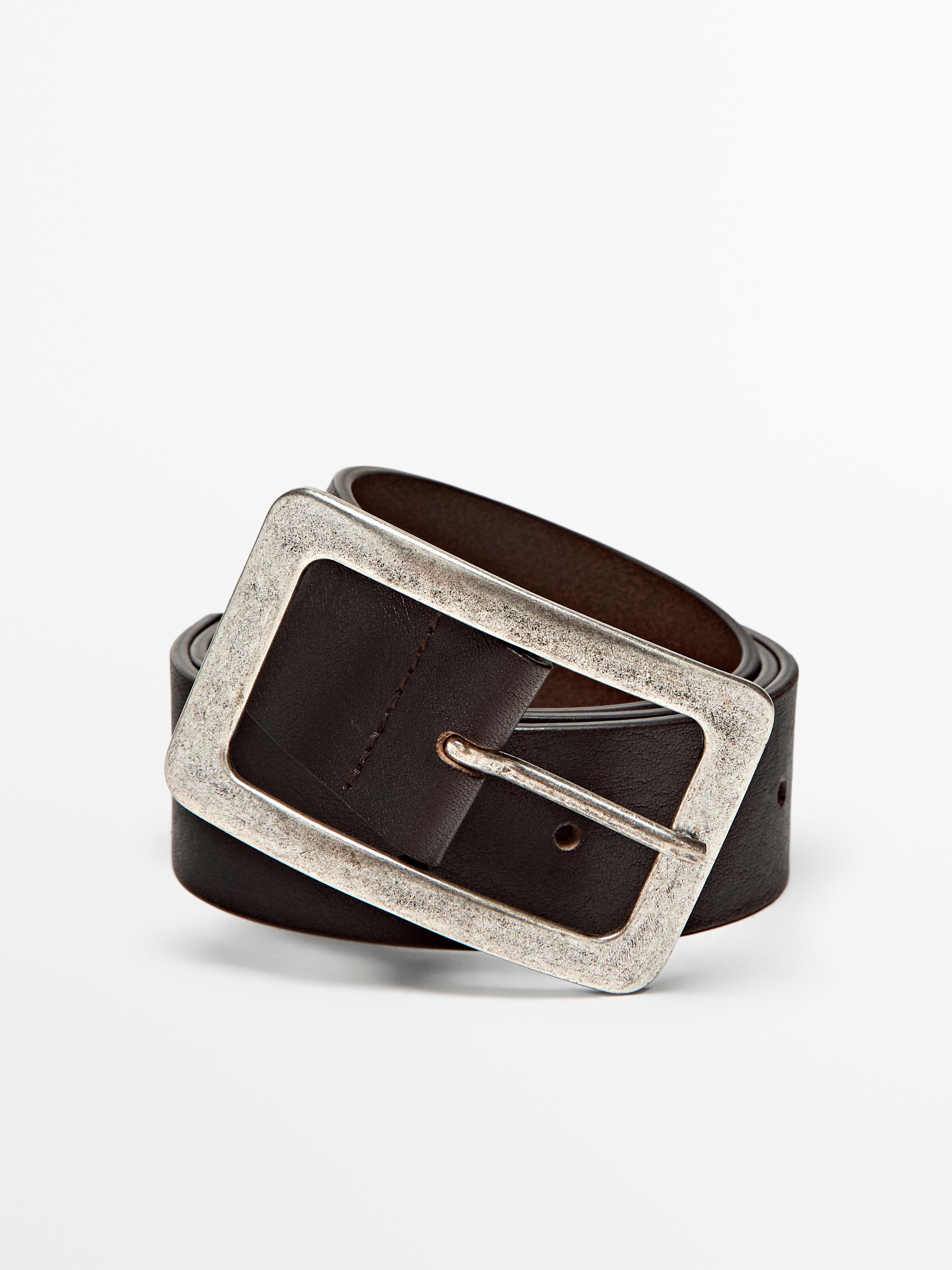 Nappa leather belt with rectangular buckle