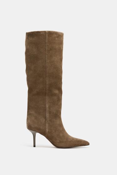 SPLIT SUEDE STILETTO HEEL BOOTS - Taupe Grey by Zara