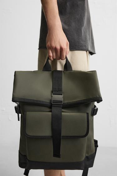 SAC À DOS EFFET GOMME À RABAT - Vert kaki de Zara - Image 1