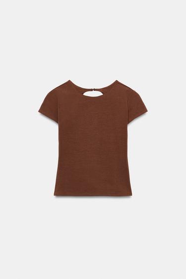Zara OPEN BACK CROP TOP - taupe brown