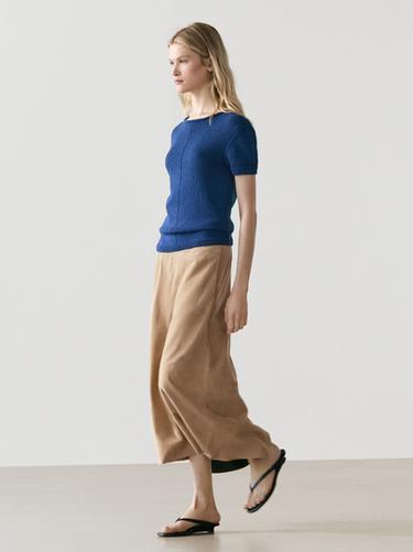 Zara Suede leather sash skirt - Sand