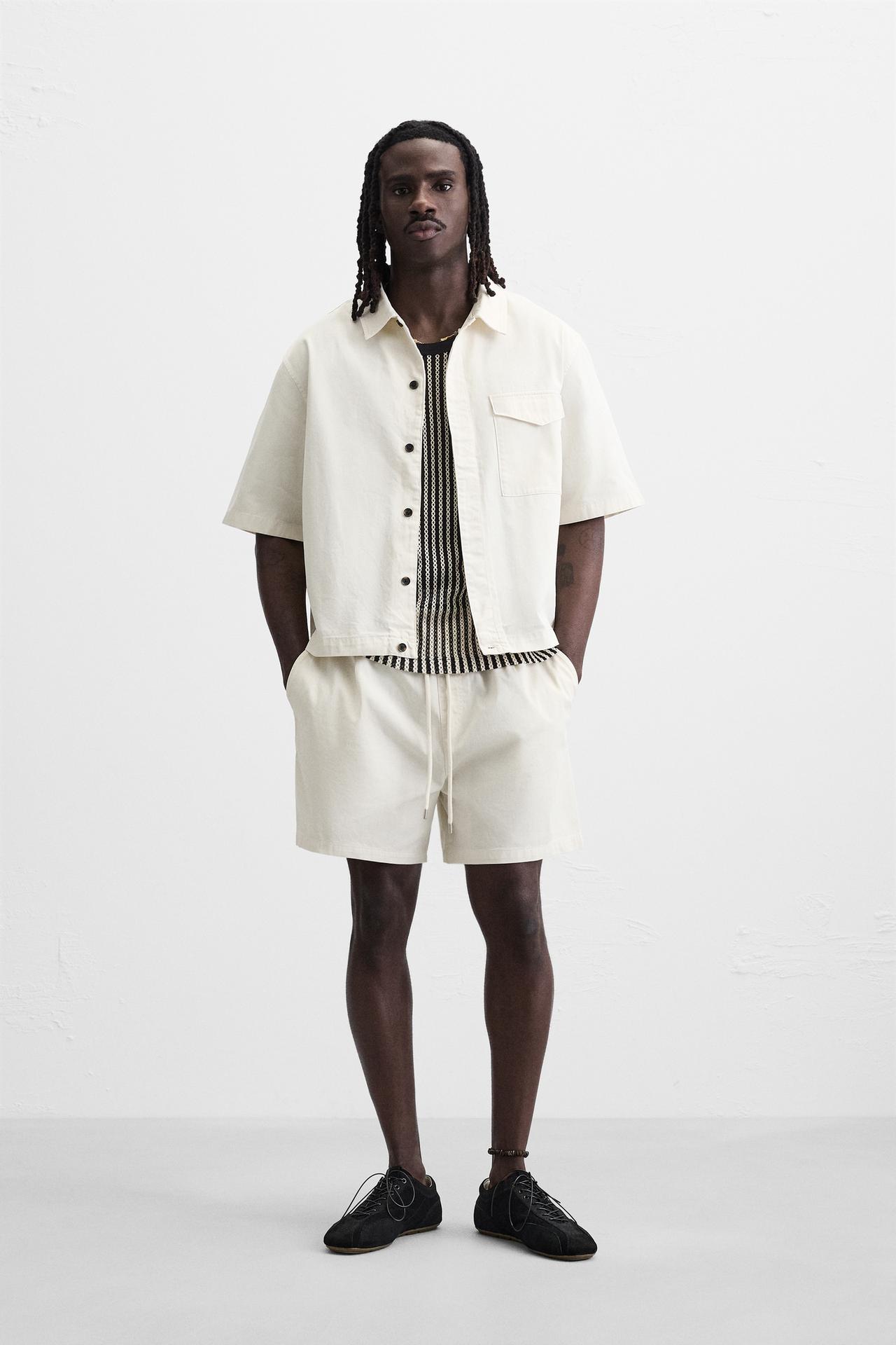 WASHED RELAXED FIT BERMUDA SHORTS - Oyster-white by Zara