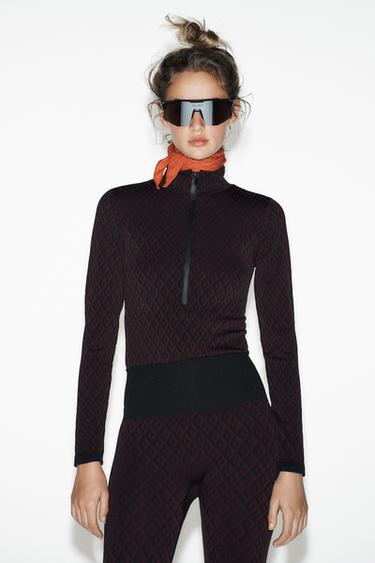 Zara JACQUARD SKI COLLECTION BODYSUIT - Burgundy