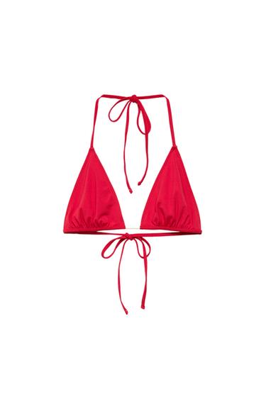 TOP BIKINI LISO PIEZA METÁLICA - Rojo de Zara