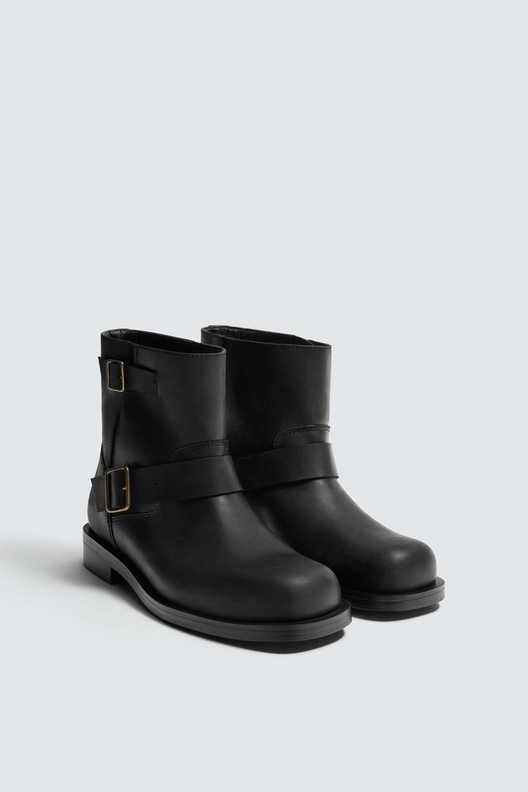 ZARA BUCKLED LEATHER BOOTS