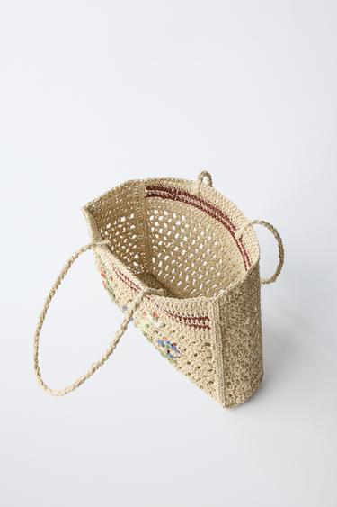 FLORAL RAFFIA TOTE BAG - Ecru White by Zara - Image 3
