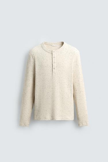 HENLEY RIBBED T-SHIRT - Ecru by Zara