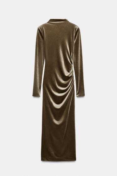DRAPED VELVET DRESS WITH SHOULDER PADS - Light grey by Zara