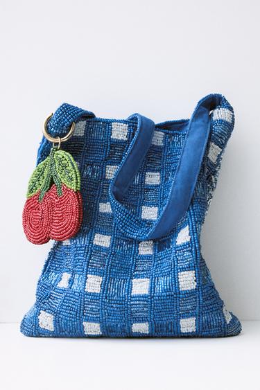 Zara FANTASY BEADED MINI BUCKET BAG - Blue