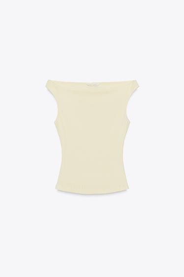 CAMISETA HOMBROS DESCUBIERTOS RIB - Mantequilla de Zara