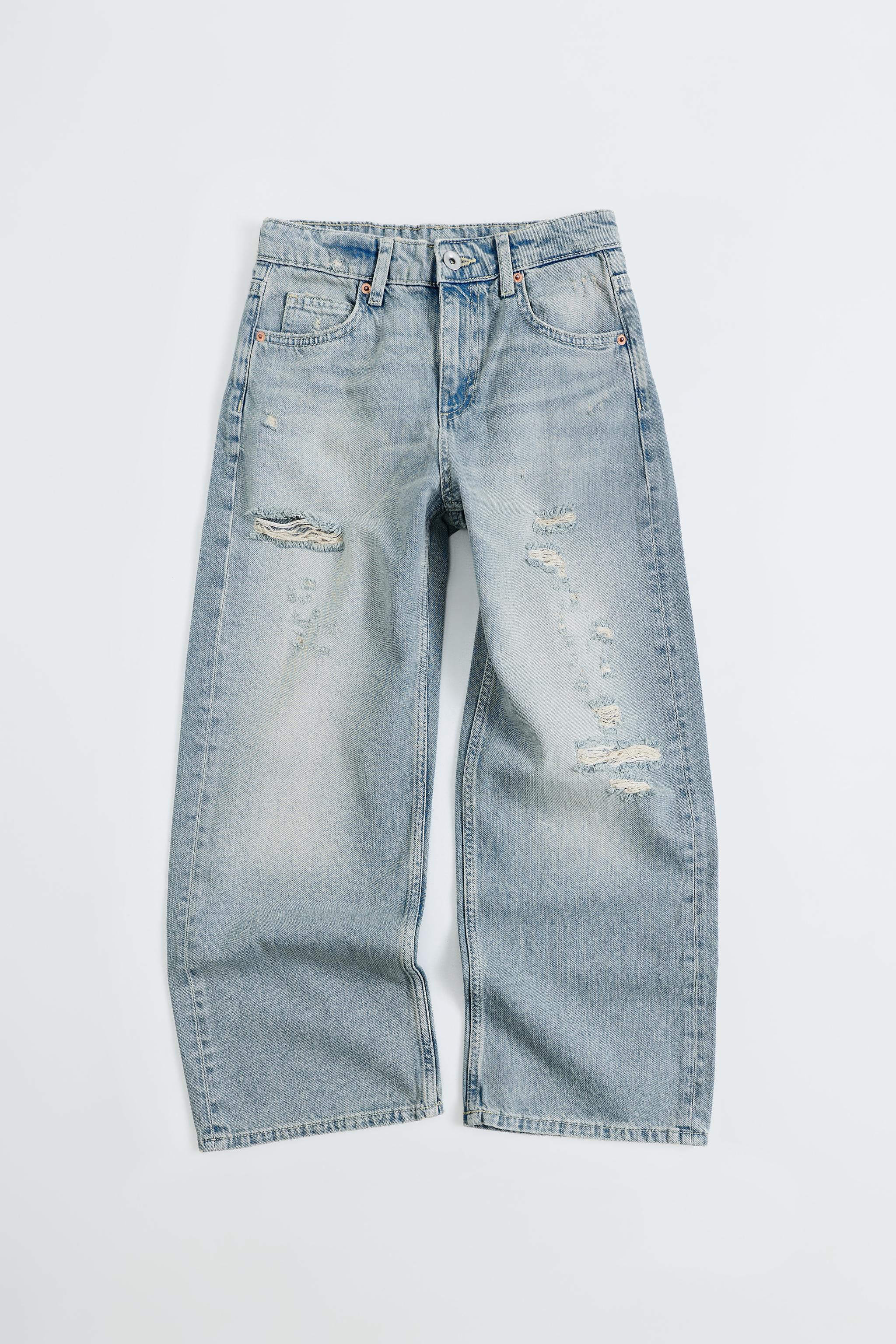 DISTRESSED WIDE LEG PANTS — Blue