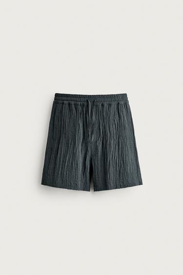 TEXTURED RELAXED FIT BERMUDA SHORTS - Blue by Zara