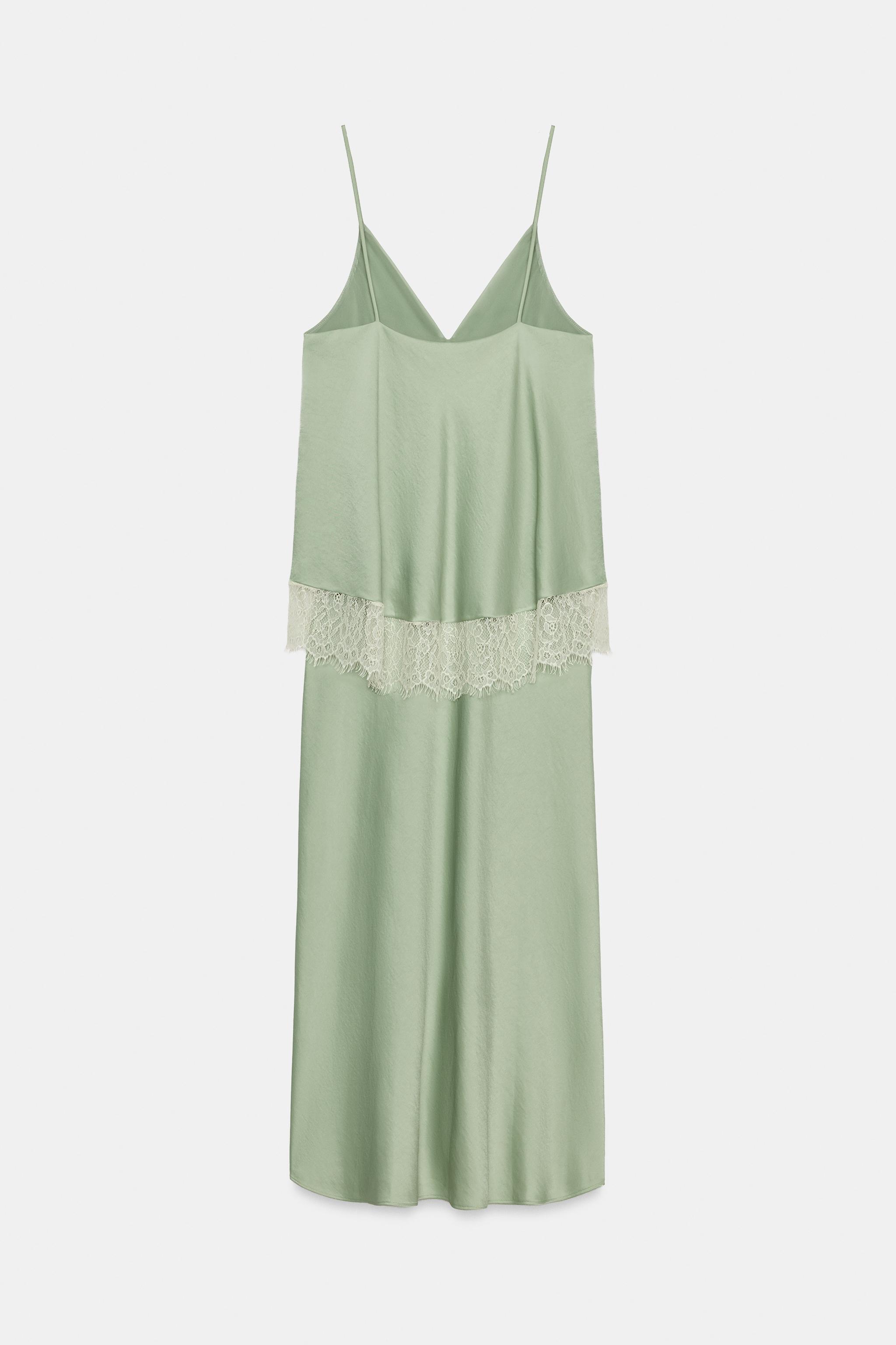 Lace-Trimmed Satin Midi Slip Dress