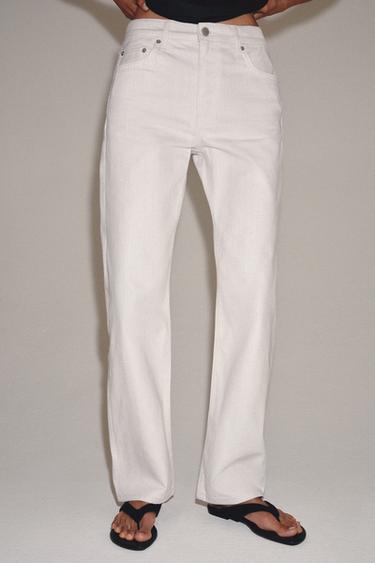 ZW COLLECTION MID-WAIST STRAIGHT LEG JEANS - Ecru by Zara