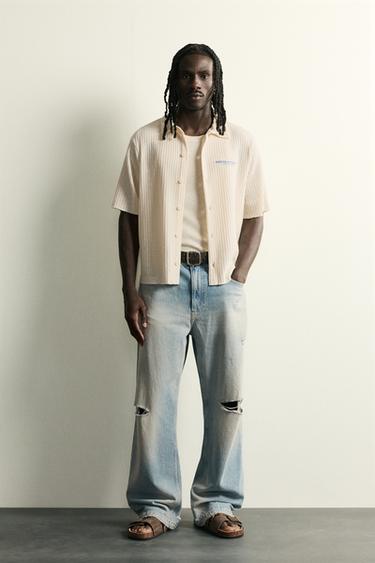 CHEMISE STRUCTURÉE AJOURÉE À INSCRIPTION IMPRIMÉE - Blanc cassé de Zara - Image 0